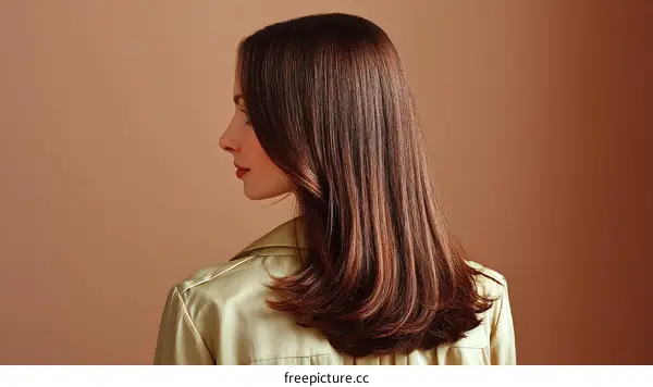 Woman with Long Straight Brown Hair Profile View