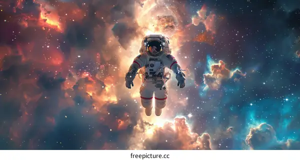 Astronaut in Spacesuit Floating in the Vastness of Space
