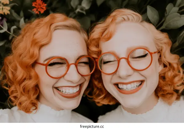 Two redheaded women with glasses are smiling.