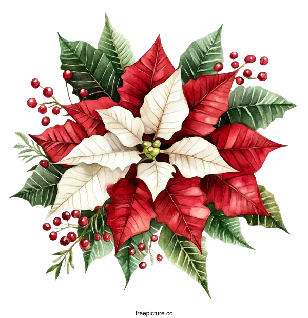 [Transparent Background PNG]Watercolor Poinsettia Floral Arrangement