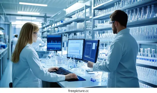 Modern Laboratory Researchers Working on Computers