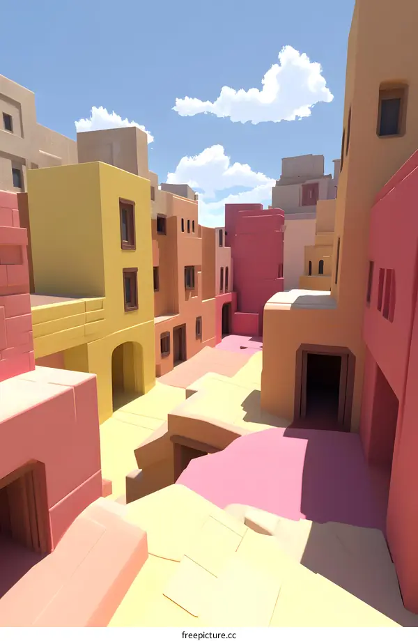 Colorful Cartoon Cityscape with Buildings and Sky