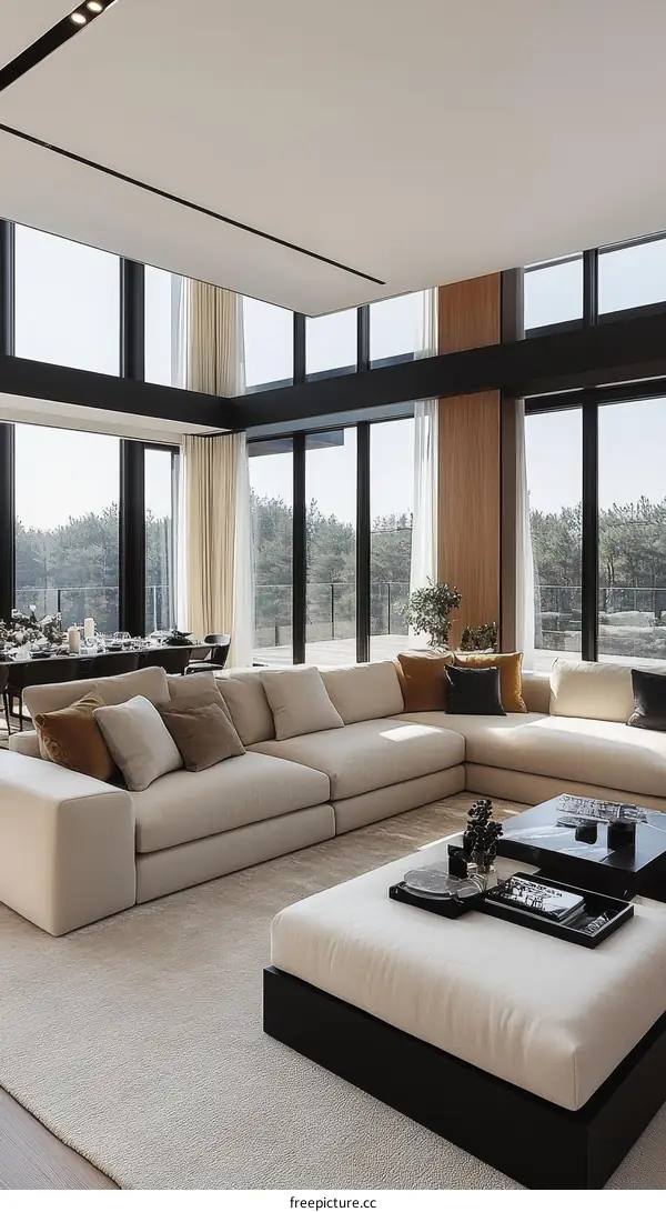 Modern Minimalist Living Room Design with Large Windows