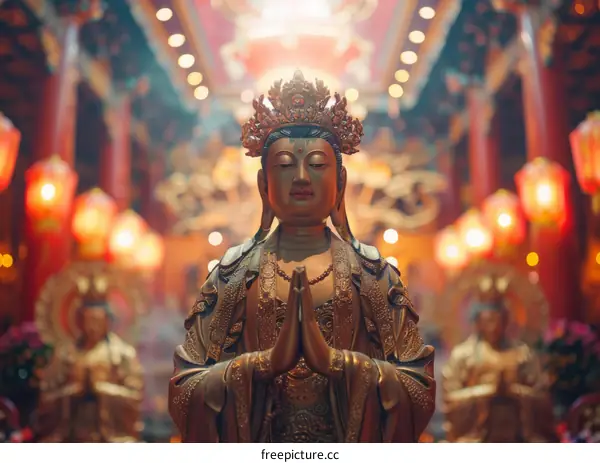 Golden Buddha Statue in Chinese Temple