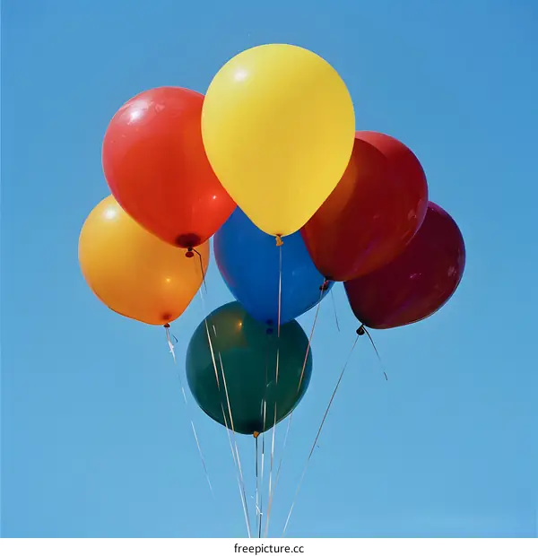 Colorful Balloons Floating in Blue Sky