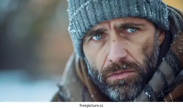 Portrait of a Man in a Gray Knit Hat