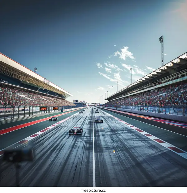 Formula One cars racing on a track