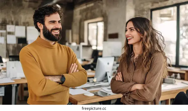 Two Caucasian Colleagues in a Modern Office