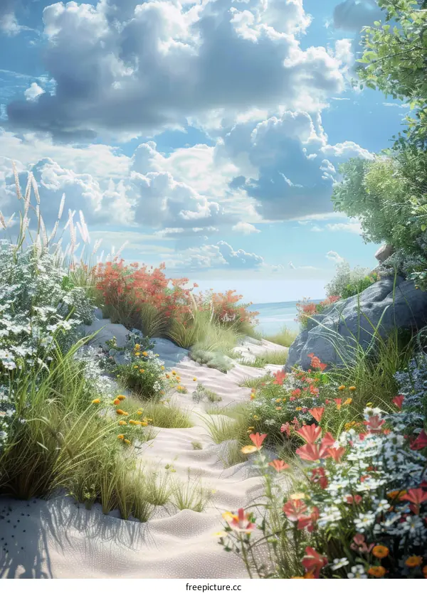 Beautiful Seaside Path with Vibrant Flowers