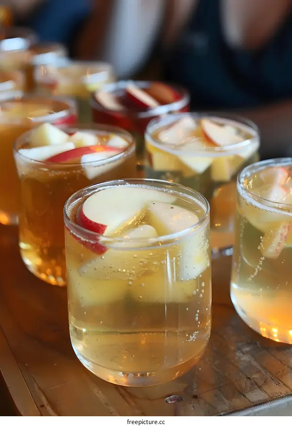 Apple Cider Sangria in Clear Glasses on Wooden Surface