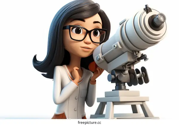 A cartoon scientist looking through a telescope
