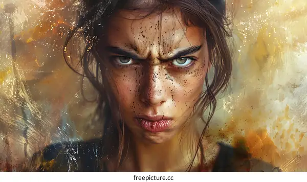 Portrait of a young woman with freckles and brown hair