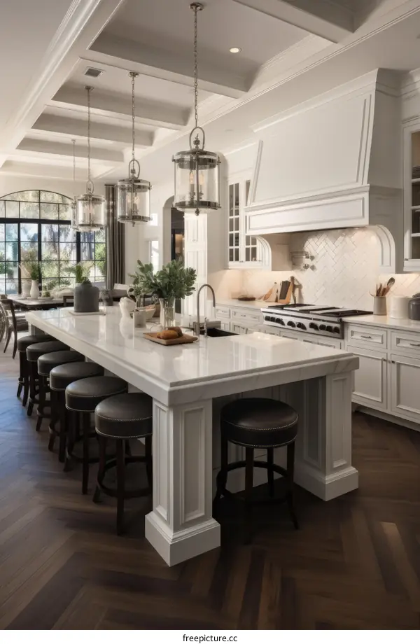 Modern Farmhouse Kitchen Design with White Cabinets and Island