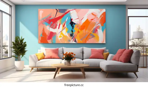 vibrant colors abstract painting in living room