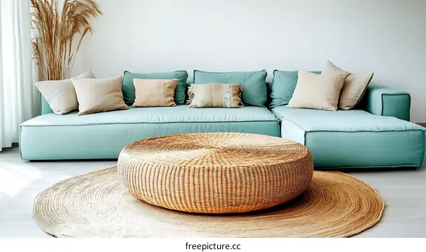 Modern Living Room Interior Design with Light Teal Sofa