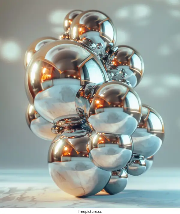 Abstract Metallic Sphere Cluster Art Piece
