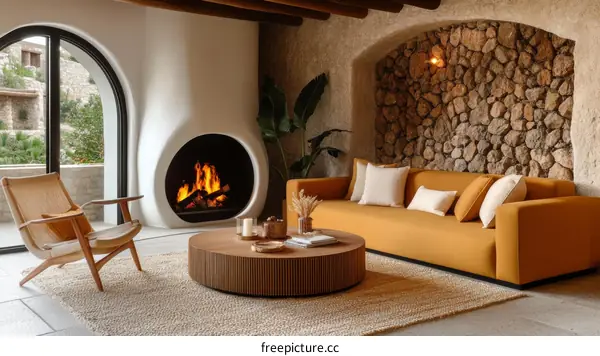 Modern Living Room with Fireplace and Sofa