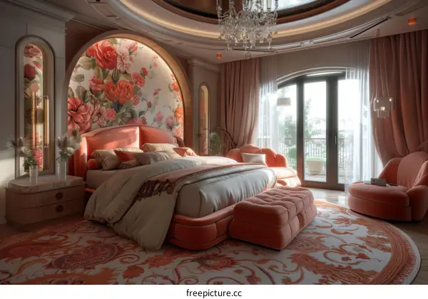 Luxury Elegant Romantic Bedroom Interior Design Illustration