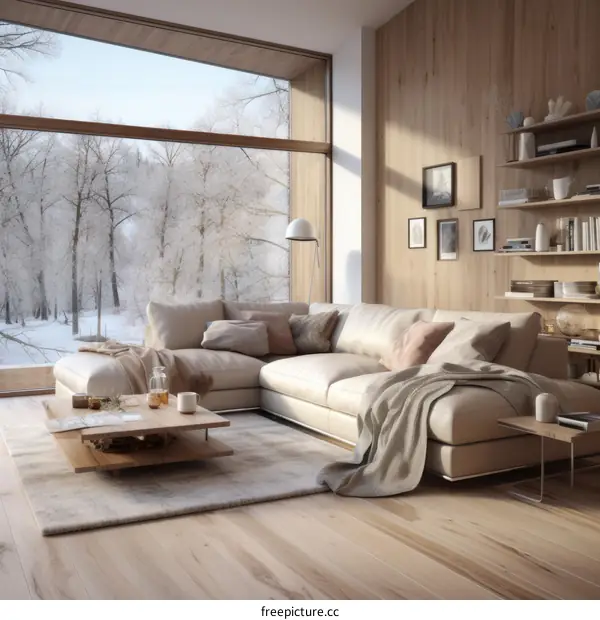 Bright and Airy Living Room With Sectional Sofa and Large Windows