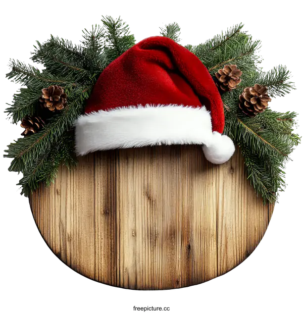 [Transparent Background PNG]Christmas Santa Hat on Wooden Circle
