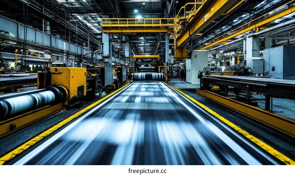 Factory Production Line with Fast-Moving Conveyor Belt