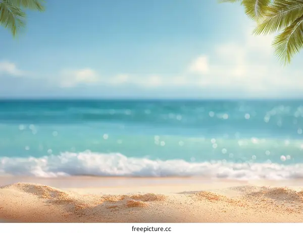 Tropical Beach Scene with Blurred Ocean Background