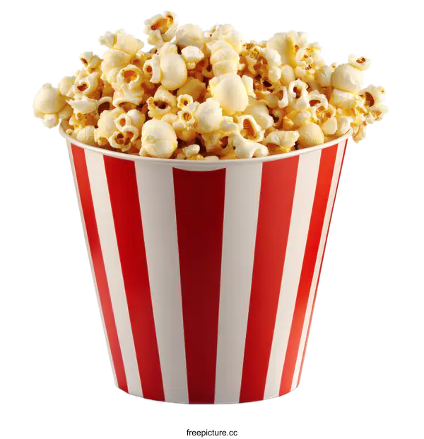 [Transparent Background PNG]Popcorn in a Red and White Striped Bucket
