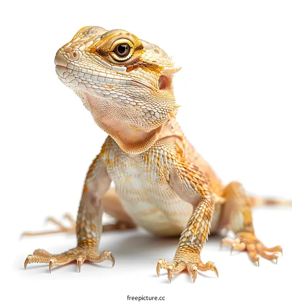 Curious Bearded Dragon on White Background
