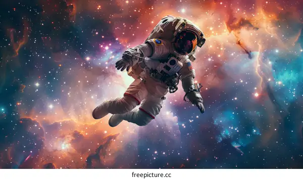 Astronaut in spacesuit floating in the vastness of space