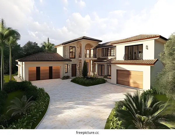 Modern Home with Stone Accents and Large Driveway