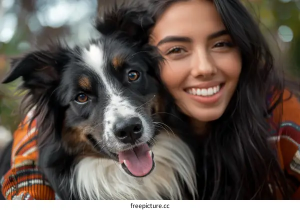 A young woman with a Border Collie dog.