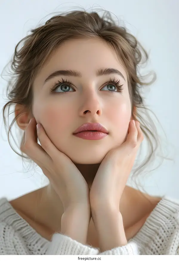 Young beautiful woman with clean skin and natural make up