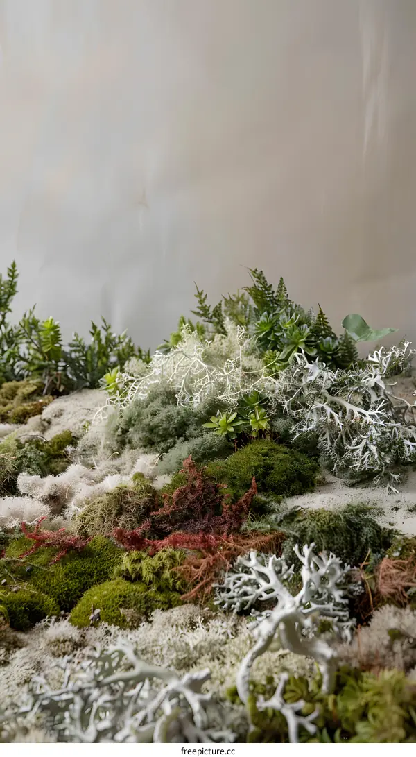 Green Moss Wall With White Branches