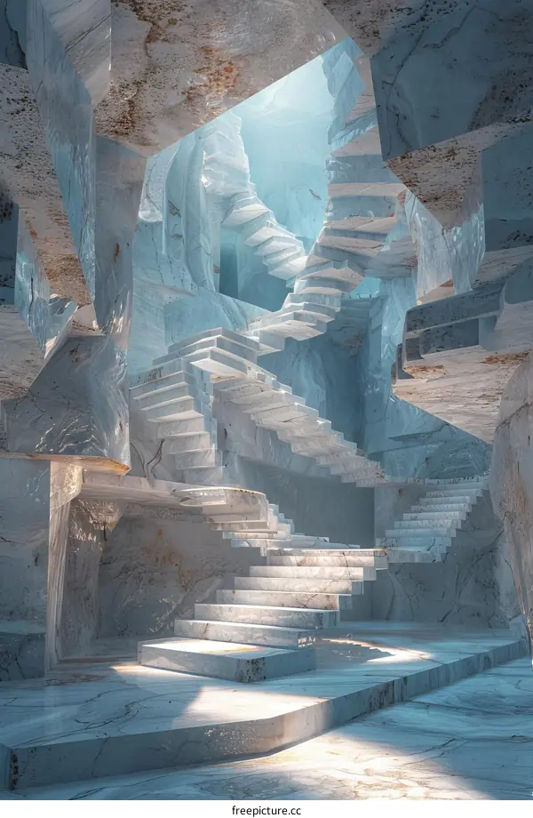 Surreal Marble Cave Staircase: A Liminal Architecture