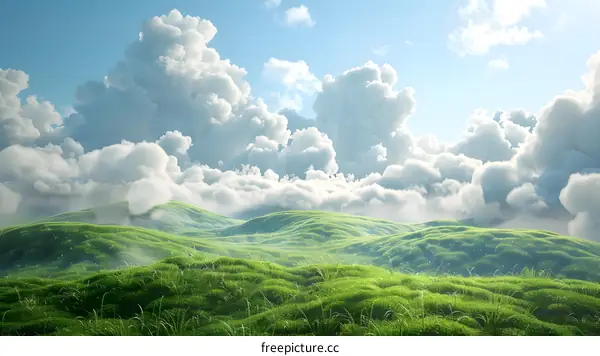 Green rolling hills under a blue sky with white clouds