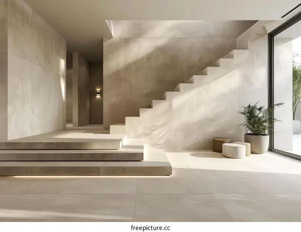 Bright and Airy Staircase With Large Windows