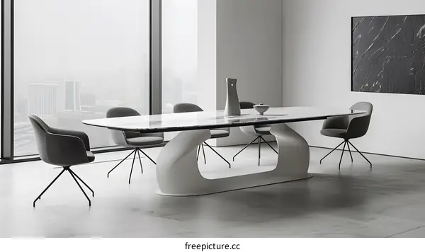 Modern Dining Table With Marble Top And Grey Chairs