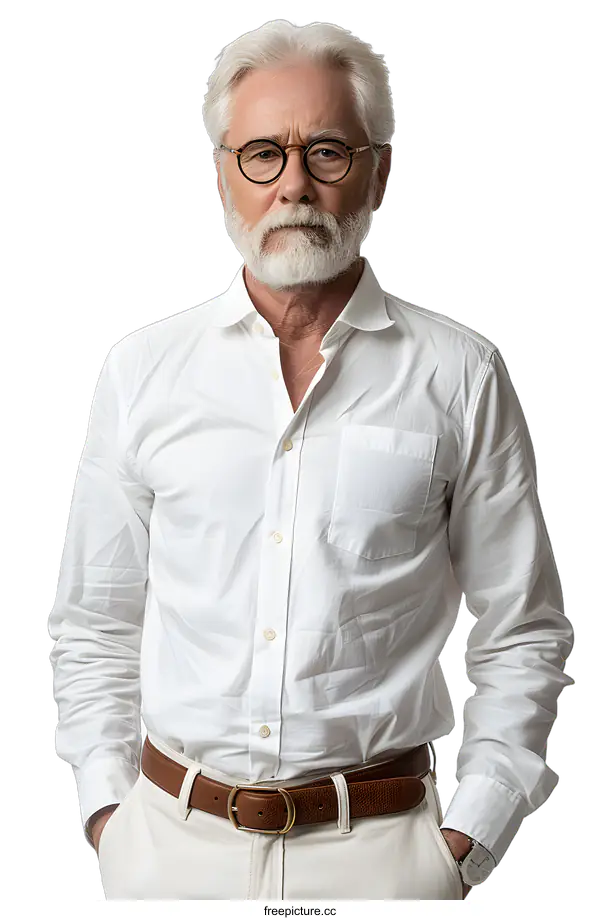 [Transparent Background PNG]Portrait of a senior man with white hair and beard