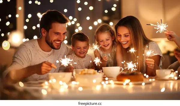 Family Celebrating with Sparkler