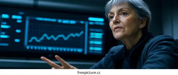 Businesswoman Looking At Graph On Screen