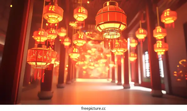 Chinese New Year Lanterns in a Traditional Chinese Building