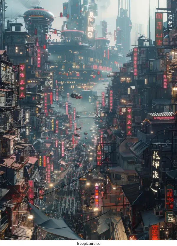 Futuristic Asian Cityscape with People