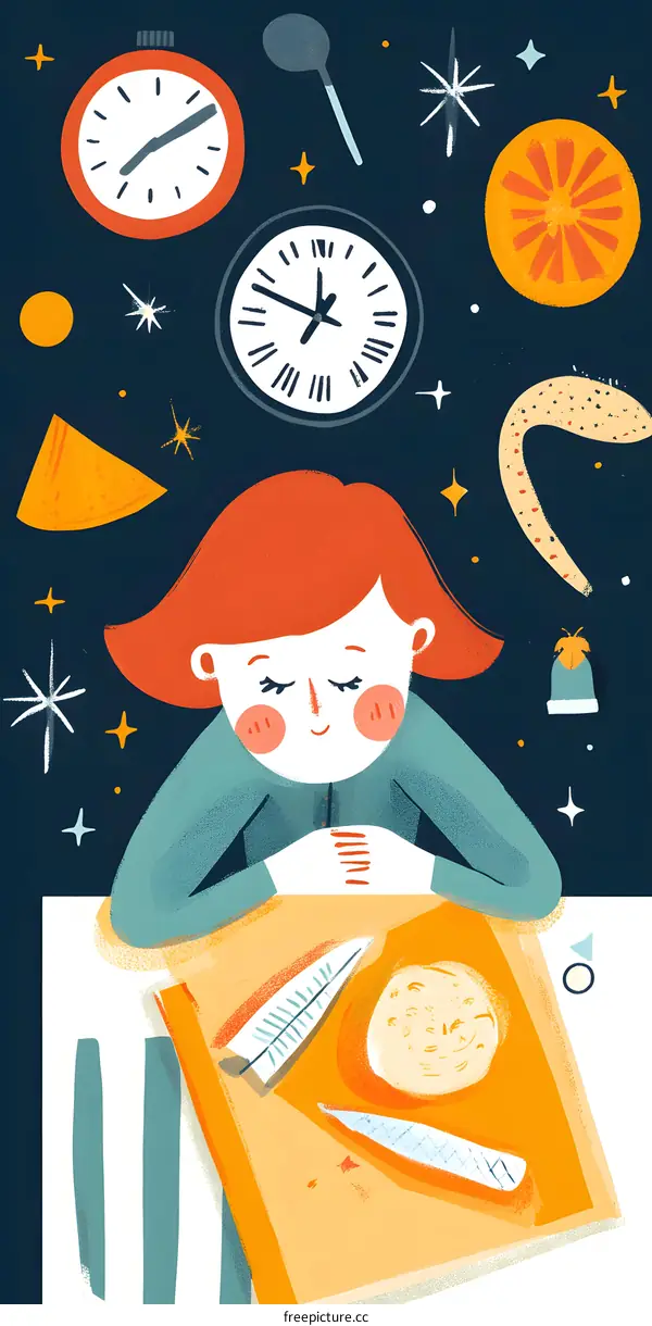 Girl Dreaming of Time with Stars and Shapes