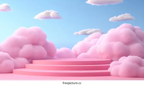 Pink Cloud Stairway Scene Illustration