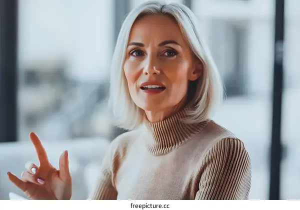 Portrait of a Senior Woman Talking and Gesturing