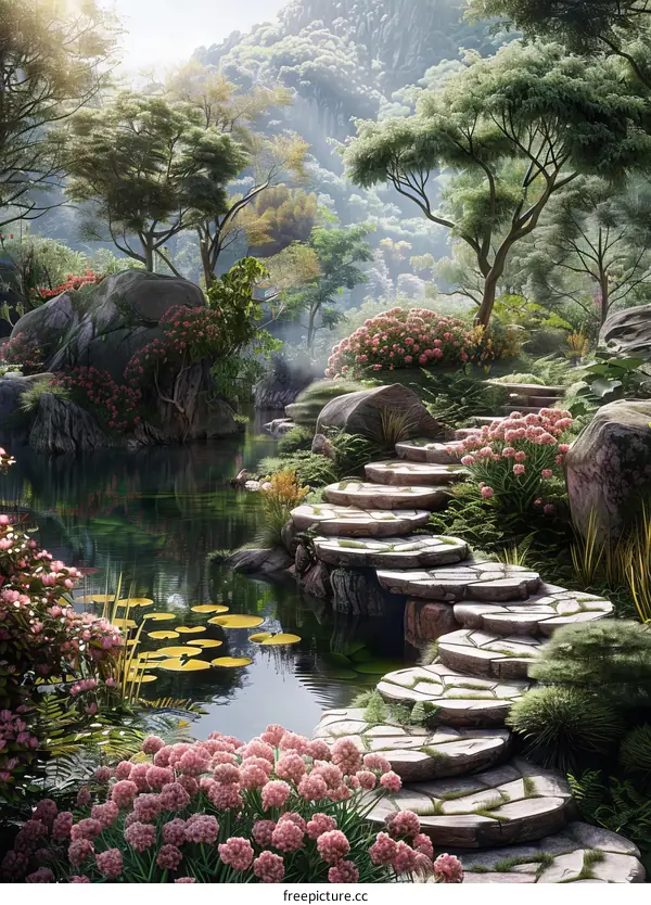 Stone Path Through a Mystical Forest