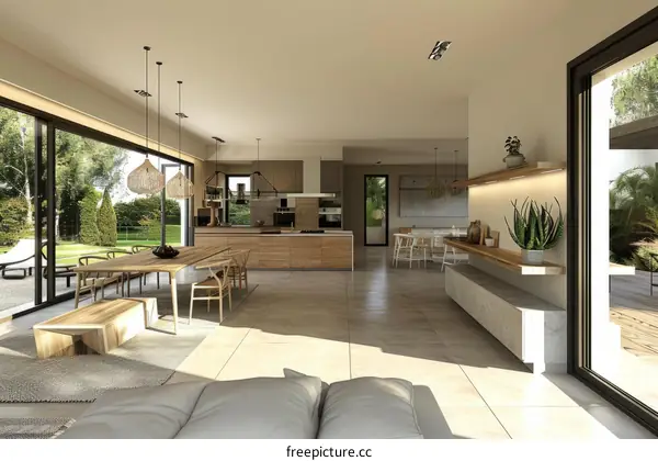 Perspective view of a house interior