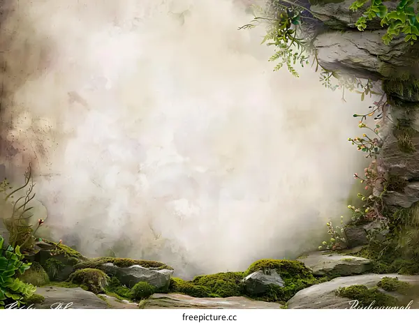 Fantasy Background with Green Moss and Stones