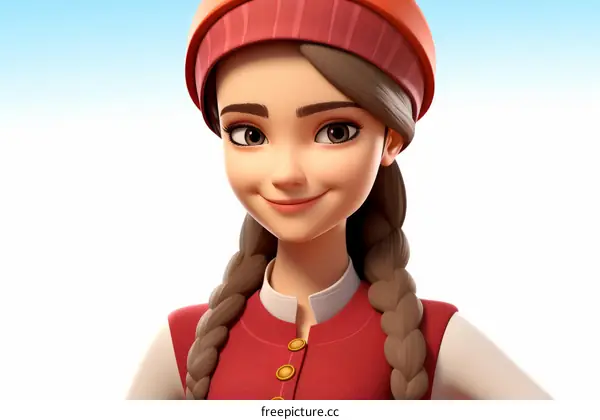 Smiling Young Girl with Red Hat and Red Shirt