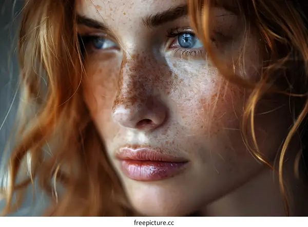 portrait of a young woman with freckles